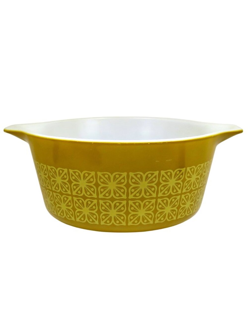 Pyrex 474‑B Square Flowers 1.5 Qt Casserole Mustard-Gold Autumn Floral 1960s